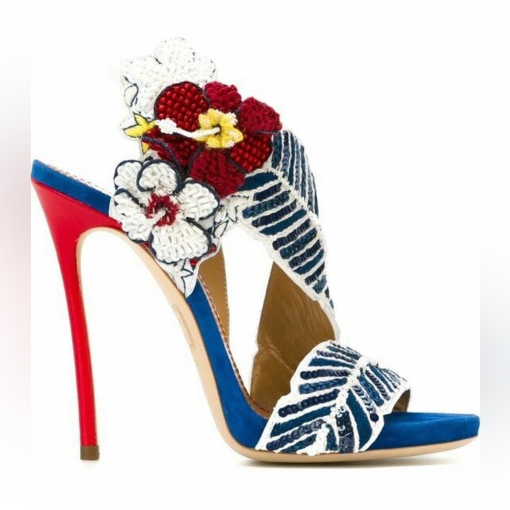 Dsquared  Aloha Napa Ricamata Blu Rosso Tacco Sandal 120mm